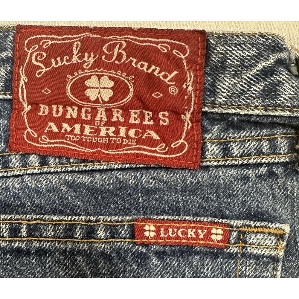 VTG Lucky Brand Blue Mid Rise Flare Long Length Denim Jeans Women's 31x33 EUC - Picture 6 of 11